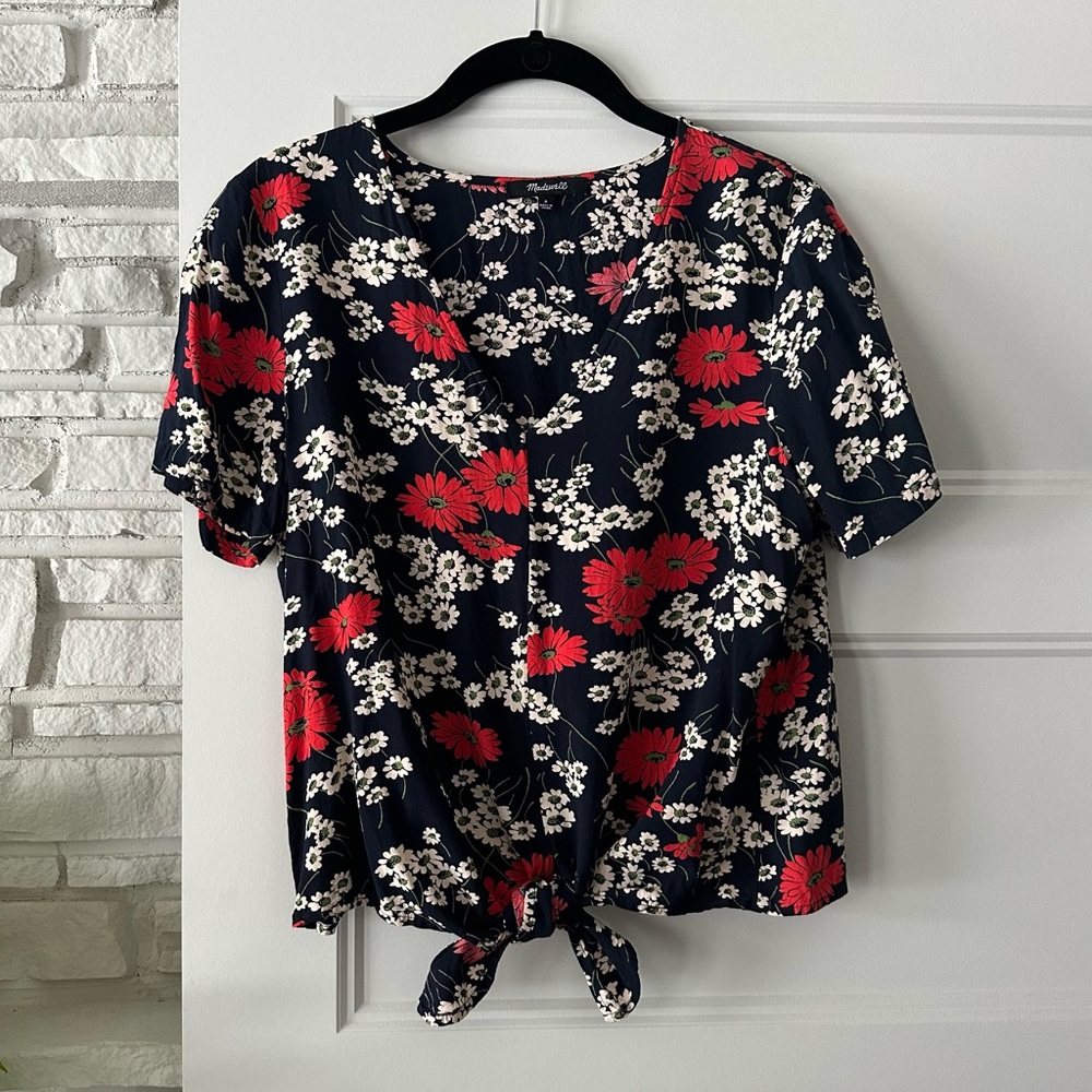 Madewell tie front foral blouse top